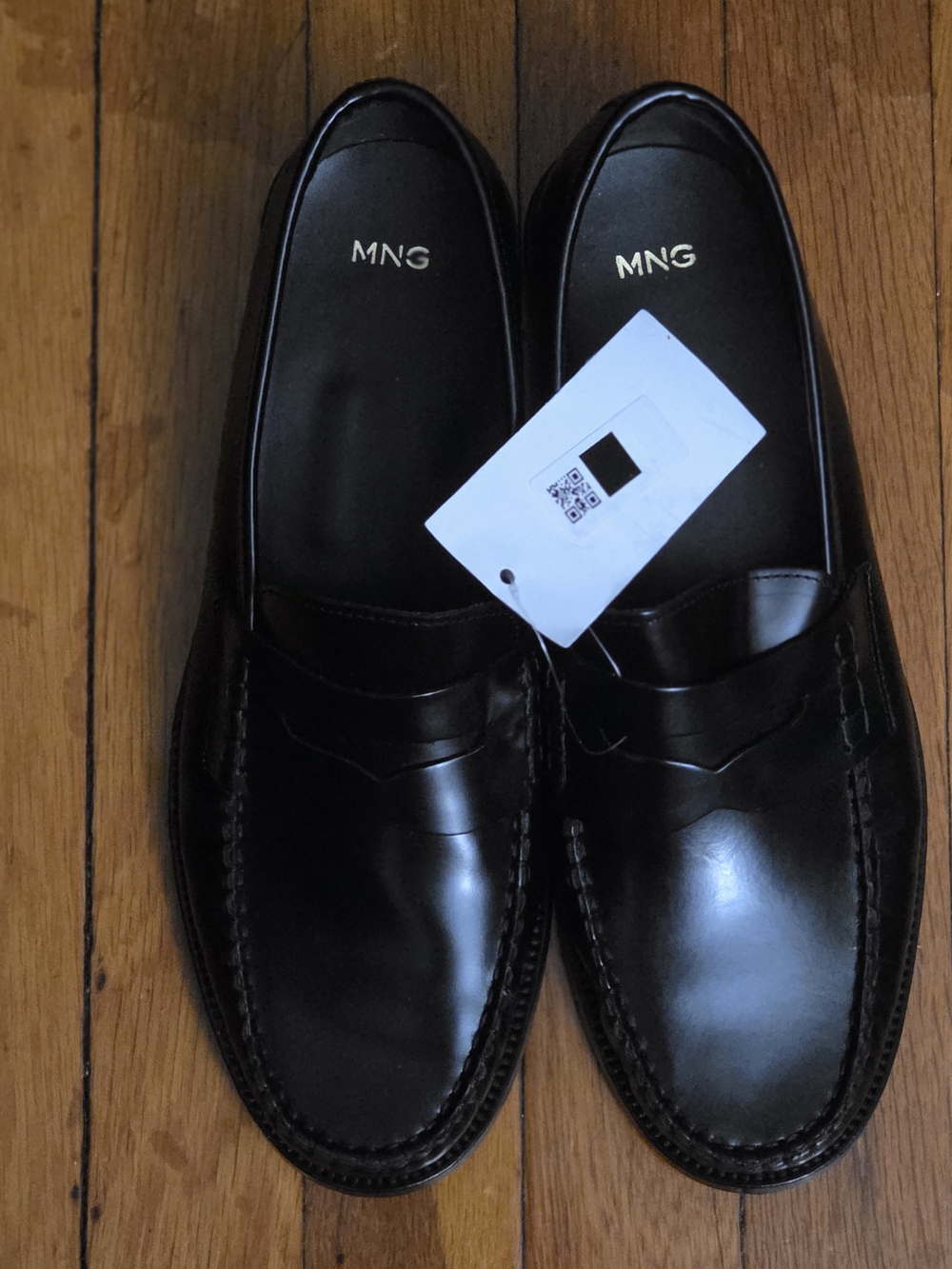 Mango Womens Black Leather Penny Loafers